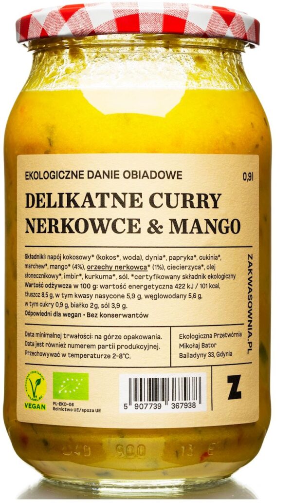 CURRY DELIKATNE Z ORZECHAMI NERKOWCA I MANGO BIO 900 ml - DELIKATNA (ZAKWASOWNIA)